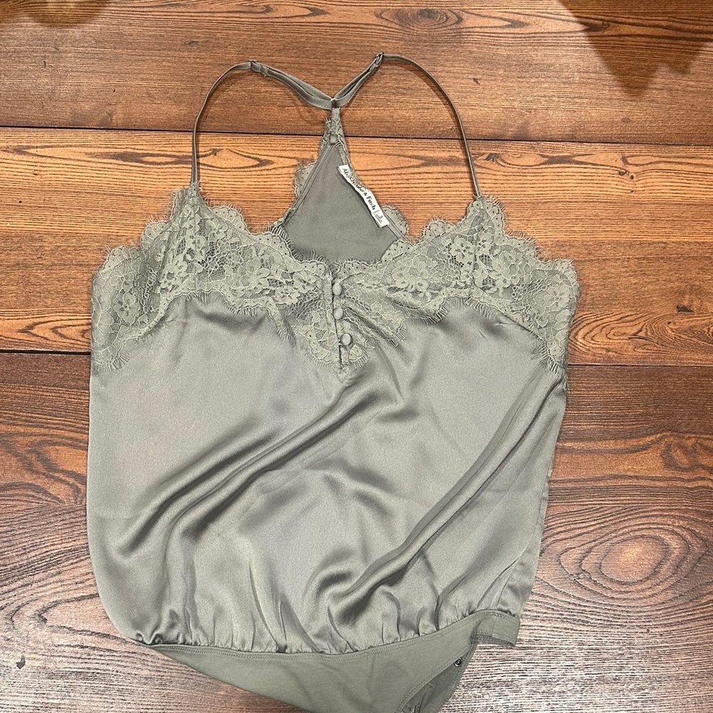 Lace Trim Satin Bodysuit Abercrombie & Fitch